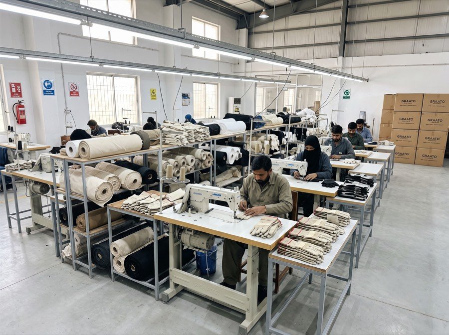 Work glove manufacturing facility floor