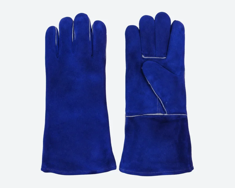 Blue Cow-Split Welding Gauntlets