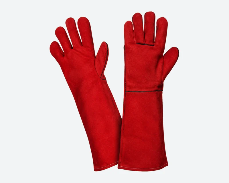 Red Bound Cow-Split Welding Gauntlets