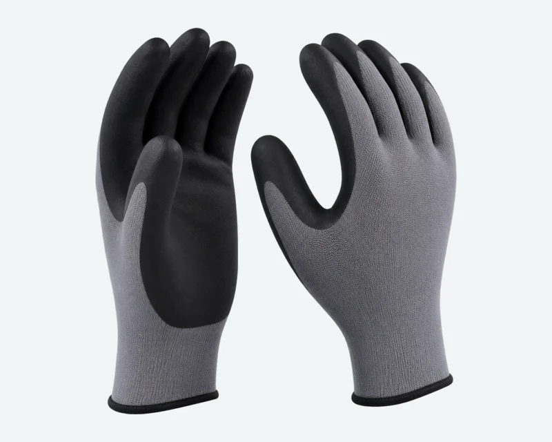 Grey Knit Palm-Coated Gloves