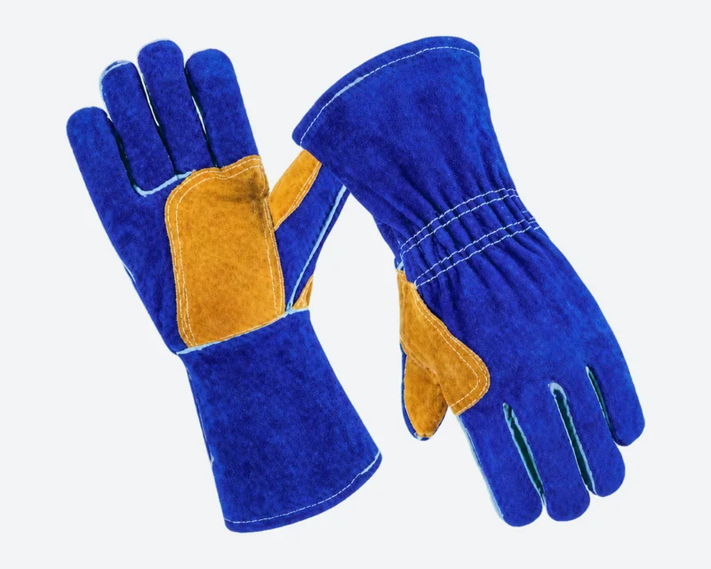 Blue Gauntlets with Mustard Palm Patch
