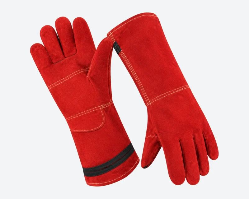 Red Twin-Band Cow-Split Gauntlets